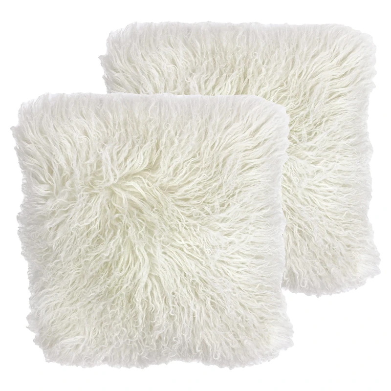 Paoletti Mongolian Feather Filled Cushions (Twin Pack), Wool, Pristine - Image 1