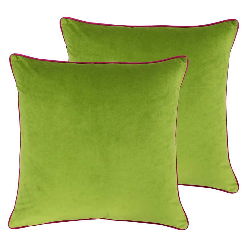 Paoletti Meridian Polyester Filled Cushions (Twin Pack), Polyester, Lime/Hot Pink