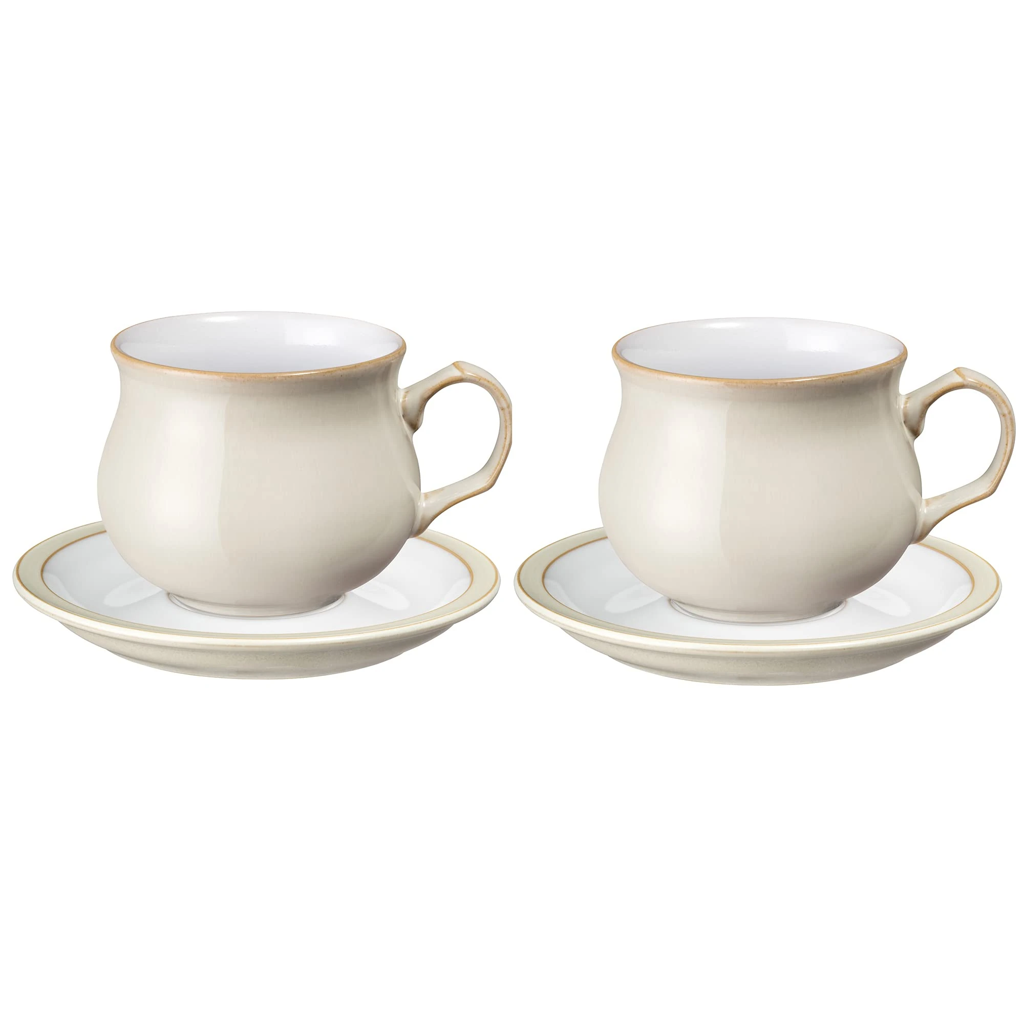 Denby - Linen Cream Tea Cup and Saucer Set of 2-200ml Stoneware Coffee Tea Mug and Saucer Set - Dishwasher Safe, Microwave Safe