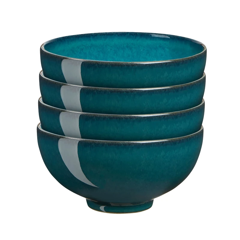 Denby - Greenwich Rice Bowls Set of 4 - Dishwasher Microwave Safe Crockery 480ml, 13cm - Green Glazed Ceramic Stoneware Tableware - Chip & Crack Resistant Soup Bowls