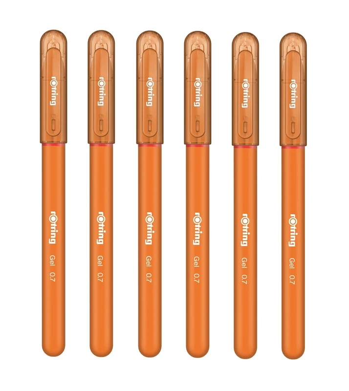 rOtring Gel Rollerball Pens - Medium Point 0.7mm - Rubber Grip - Pack of 6 - Orange Ink - Smooth Quick Drying Gel Ink