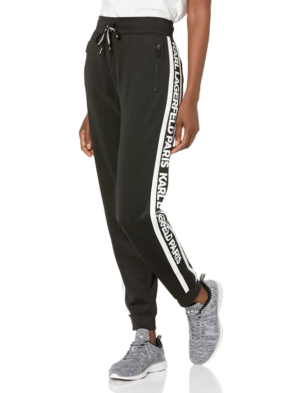 KARL LAGERFELD Paris Women's Block Letter Logo Jogger, Black/White, XS