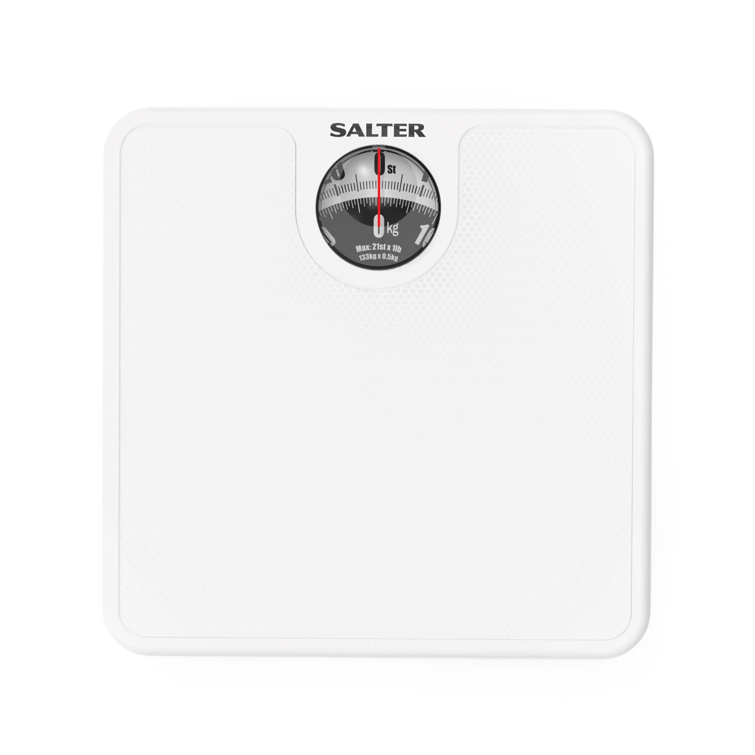 Salter Mechanical Bathroom Scale – Analogue Body Weighing Scale, Classic Fitness Scale, 133kg Capacity, Easy Read Display with Magnifying Lens, Non-Slip Mat, No Batteries Required, White