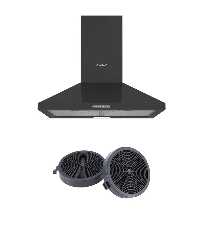 COMFEE' 60 cm Chimney Cooker Hood PYRA17B-60 Stainless Steel Extractor Hood with LED and Recirculating & Ducting System Wall Mounted Range Hood with Recirculating Carbon Charcoal Filter CF04