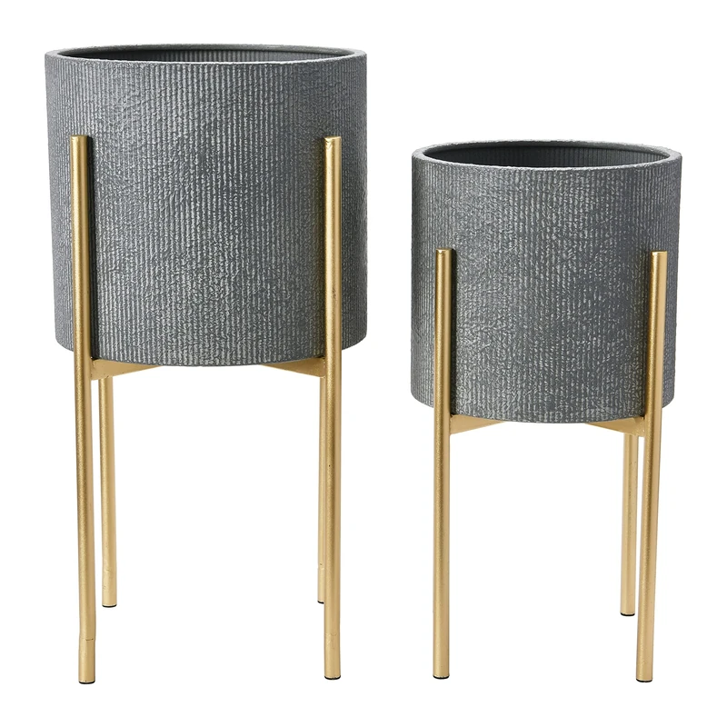 Main + Mesa Planter, Metal, Grey/Gold, Small, Large