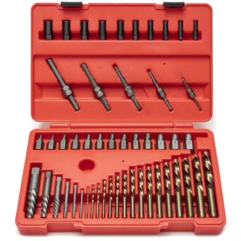 NEIKO 04202A Master Screw Extractor | 55 Pieces Broken Bolt Remover | Multi Spline, Extractor Pins, Spiral and Nut Extractors | 5/64” to 1/2" | Stripped Screws, Studs, Fittings and Lugs Extraction