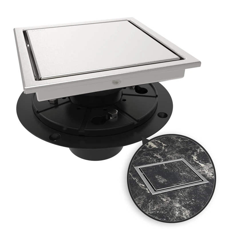 WEBANG 6 Inch Shower Square Drain Brushed Floor Drain with Flange Reversible 2-in-1 Cover Tile Insert Grate Removable SUS304 Stainless Steel CUPC Certified Brushed Nickel