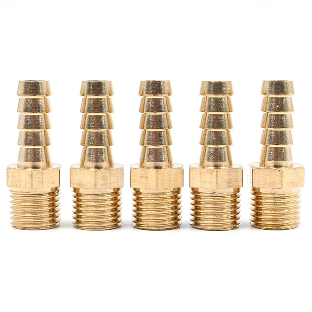 Hsthe Sea 5 Pcs 8 mm to 1/4” BSP Solid Brass Hose Tail Connector Barbed to BSP Male Thread,Pond/Pool/Hose Pipe Adapter