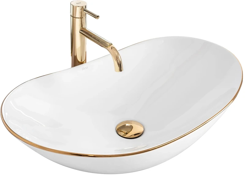 Rea Bathroom Sink Made of Ceramic Royal Gold Edge - White - REA-U8570
