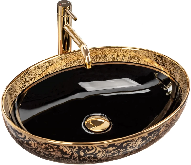 Rea Bathroom Sink Made of Ceramic Margot Black/Gold - Black/Gold - REA-U8978