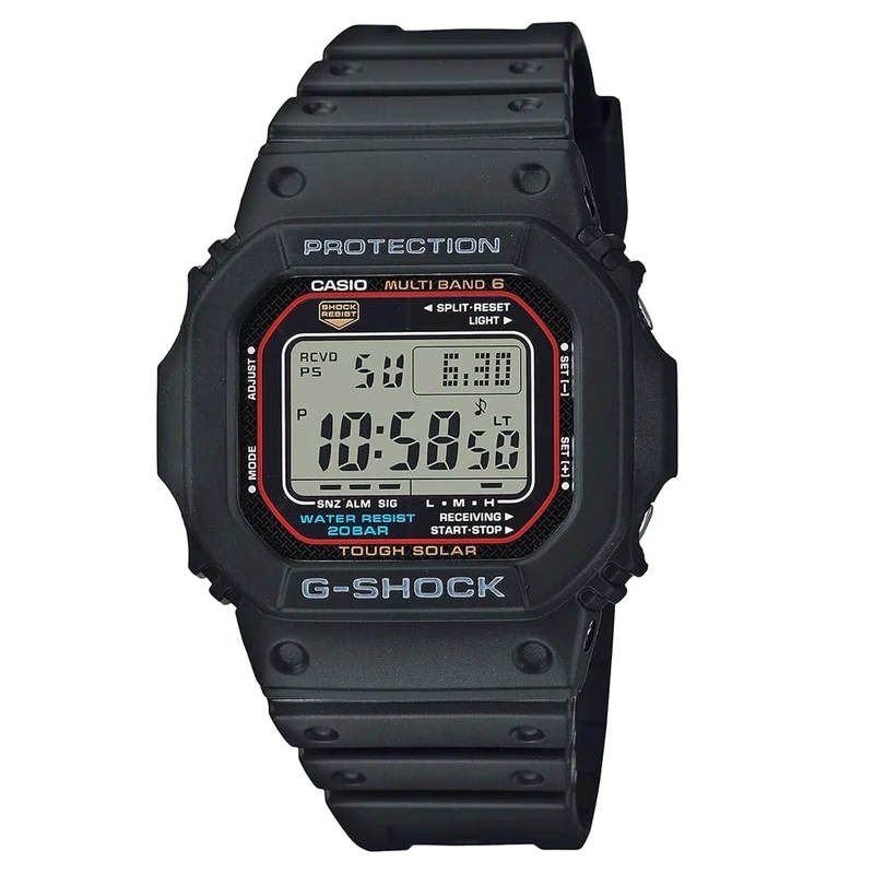 Casio G-Shock Digital Solar Powered Radio Controlled Watch with Stopwatch, Countdown Timer, Alarm, Black Plastic Strap, 20 Bar Water Resistance, GW-M5610U-1ER