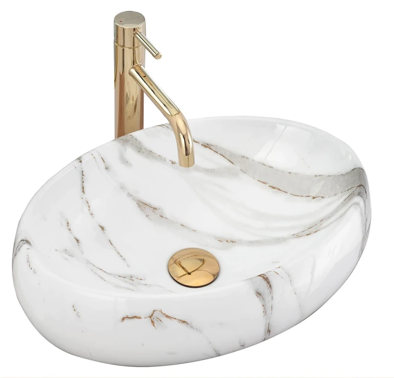Rea Bathroom Sink Made of Ceramic Stone imitation-REA-U8695, Linda Lava 48.5 X 34 Cm