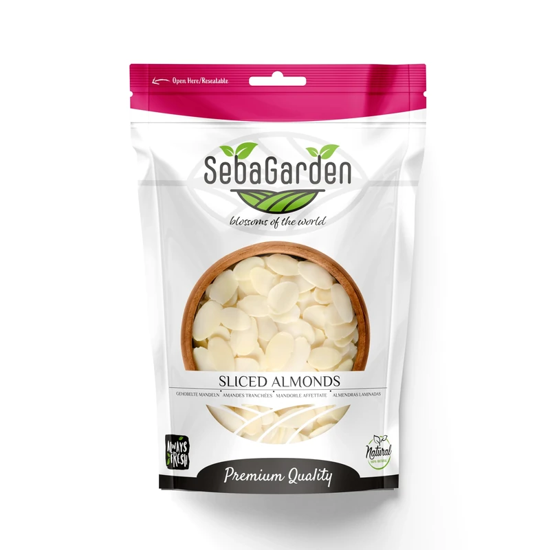 Seba Garden Blanched Sliced Almonds 1 kg , Almond Flakes Non-GMO, Raw, Unpasteurized, Unsalted, Keto, Paleo, Kosher, Bulk, High in Protein, Dietary Fiber, Baking Almond