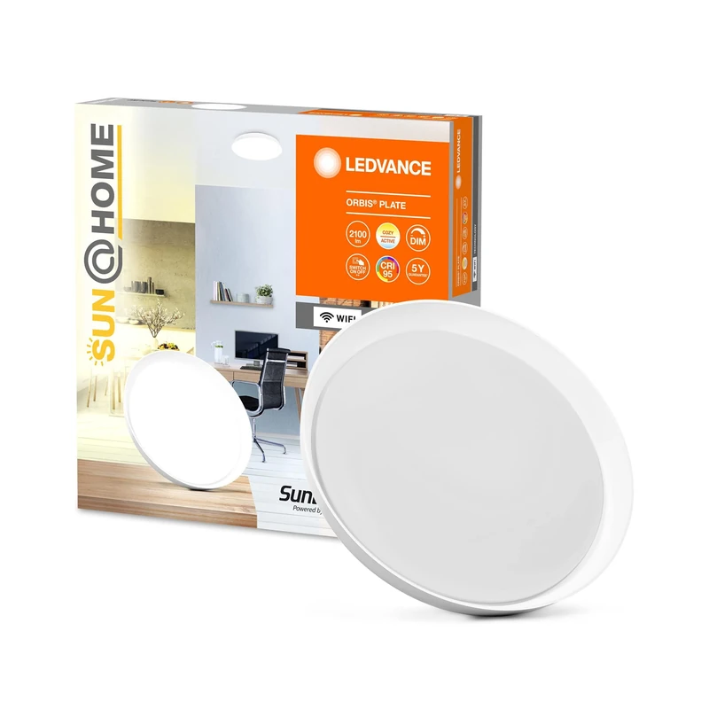 LEDVANCE Sun@Home WiFi Ceiling Light White 26W Dimmable, 2100Lm, 2200-5000k, Diameter 43cm and 7cm High, Wall and Ceiling Light Controllable with Alexa, Google or App, Smart+ Orbis Ceiling Plate WiFi