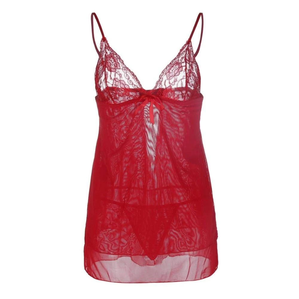 KSDFIUHAG Sexy Lingerie for Women Women Lacey Lingerie Porno Nightdress Bowknot Backless Transparent Eroticy Underwear Baby Costume-Red_XL