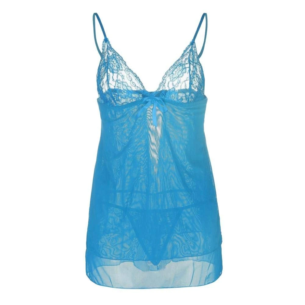 KSDFIUHAG Women's Chemises & Negligees Women Lacey Lingerie Porno Nightdress Bowknot Backless Transparent Eroticy Underwear Baby Costume-Blue_XL