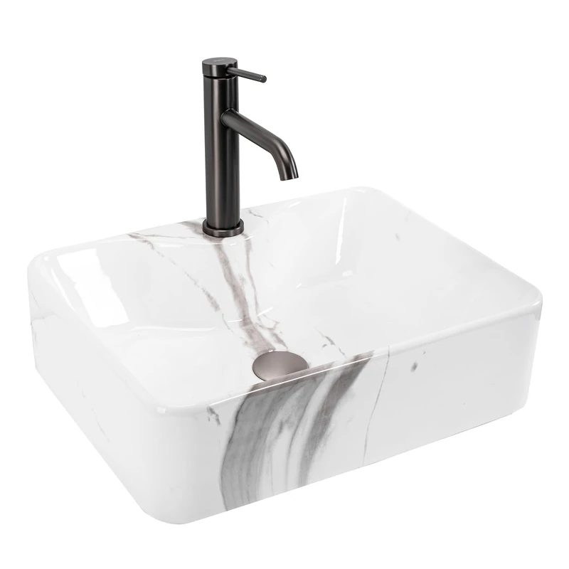 Rea Bathroom Sink Made of Ceramic Kelly Marmo - Stone Imitation - REA-U5052 - Image 1