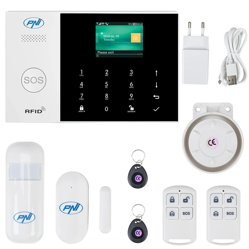 Wireless alarm system PNI SafeHouse HS600 Wifi GSM 4G, supports 90 wireless zones and 3 wired zones, compatible with Tuya Smart application, SMS alert, voice call, phone notification