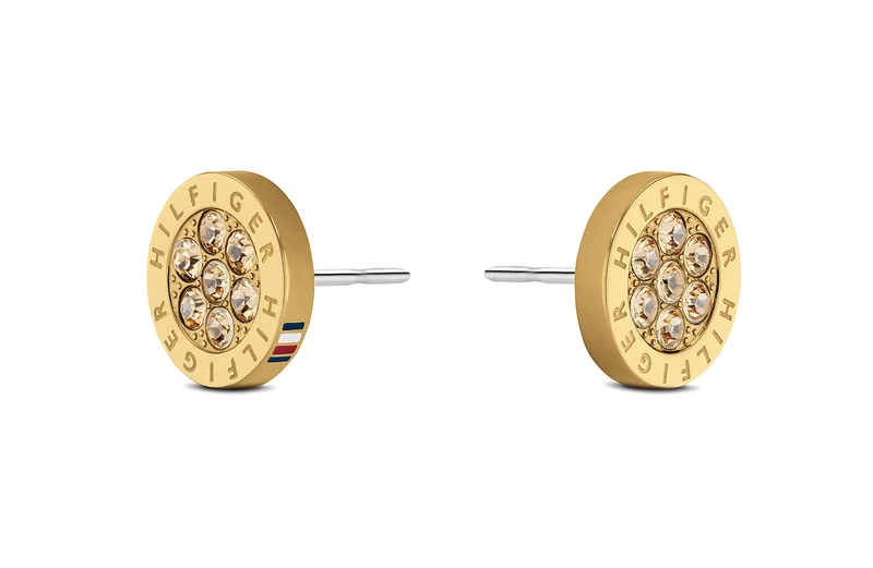 Tommy Hilfiger Jewelry Women's Yellow Gold Stud Earrings Embellished with Crystals - 2780566