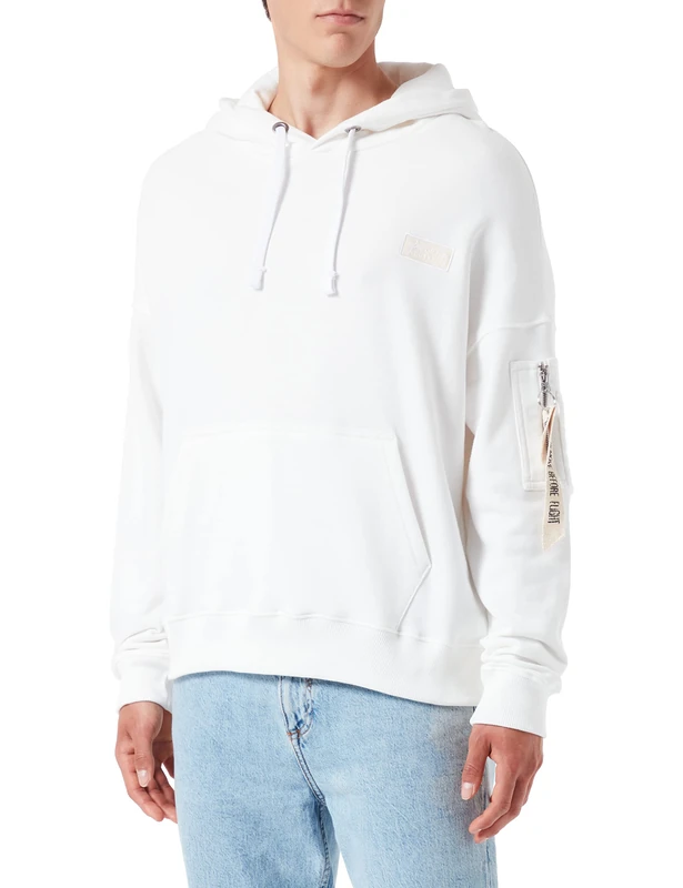 ALPHA INDUSTRIES Men's OS Hoody Sports, Organic White, XL