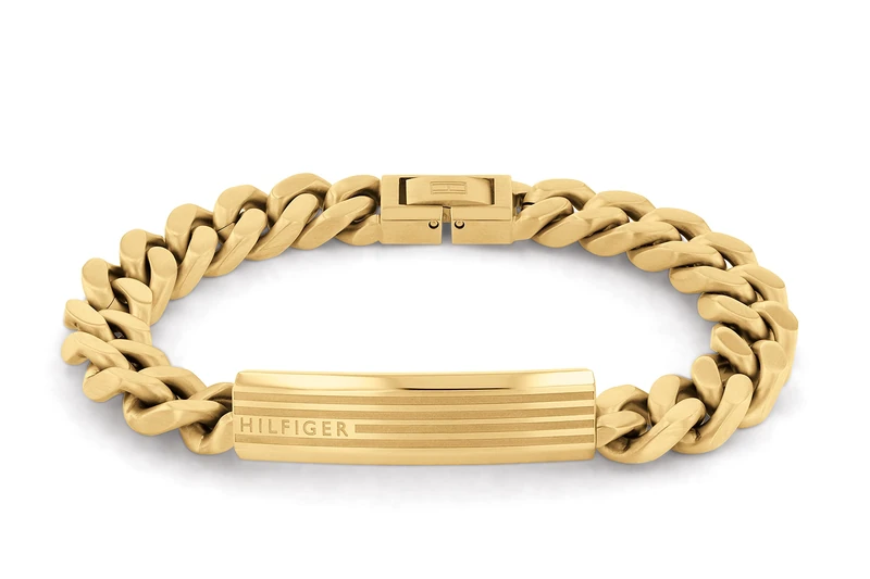 Tommy Hilfiger Jewelry Men's Chain Bracelet in Yellow Gold with an Engraved Plaque - 2790346