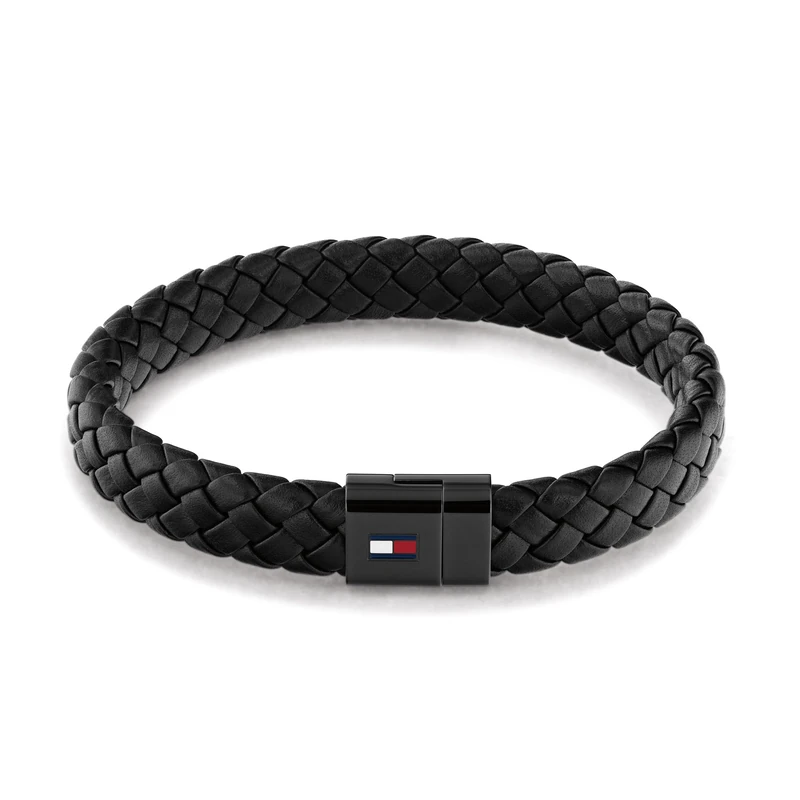 Tommy Hilfiger Jewelry Men's Braided Leather Bracelet Black - 2790331