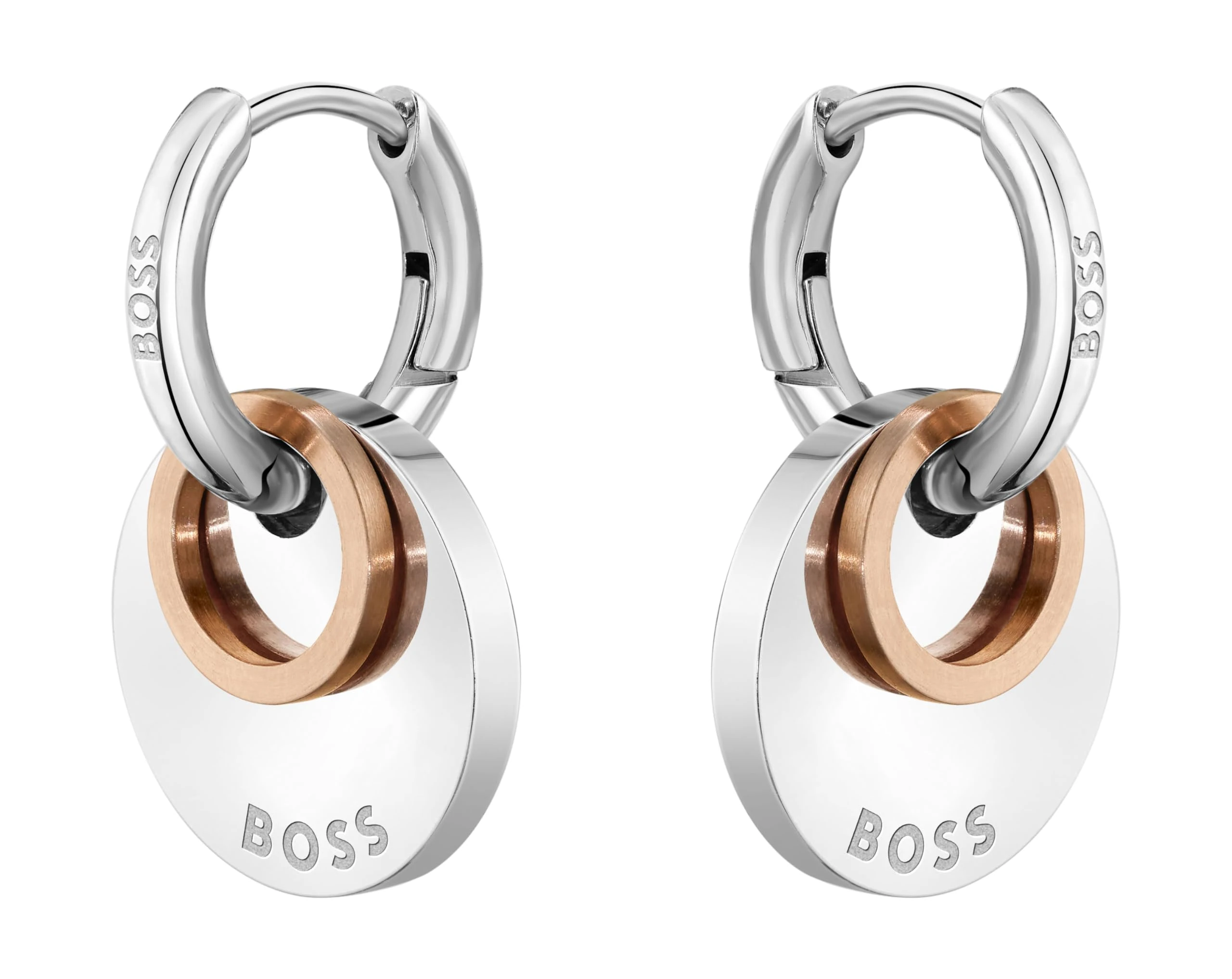 BOSS Jewelry Women's MEDALLION Collection Huggies Earrings in Stainless Steel - 1580231