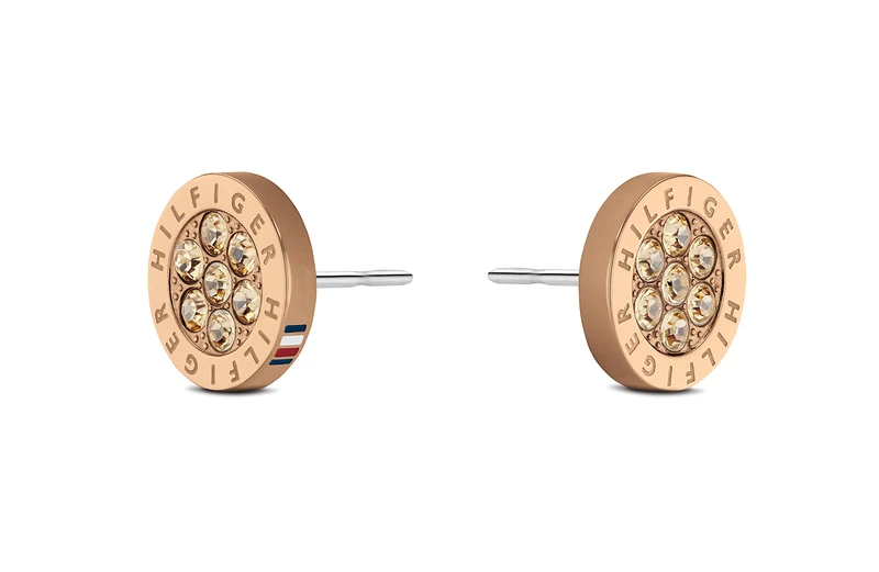 Tommy Hilfiger Jewelry Women's Carnation Gold Stud Earrings Embellished with Crystals - 2780567