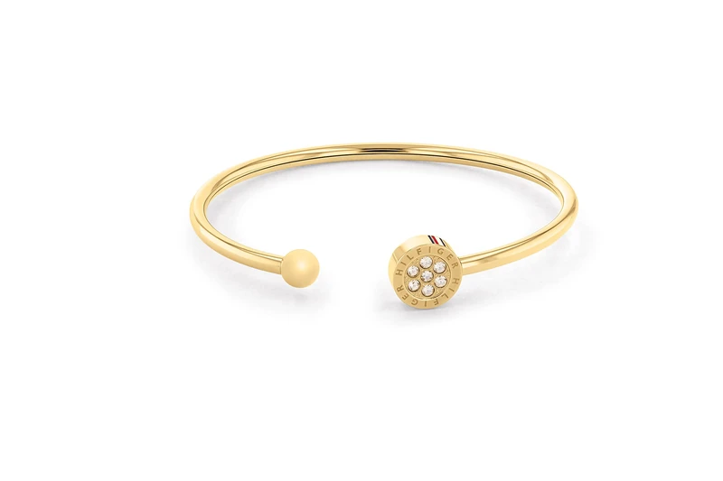 Tommy Hilfiger Jewelry Women's Yellow Gold Open Bangle Bracelet Embellished with Crystals - 2780571