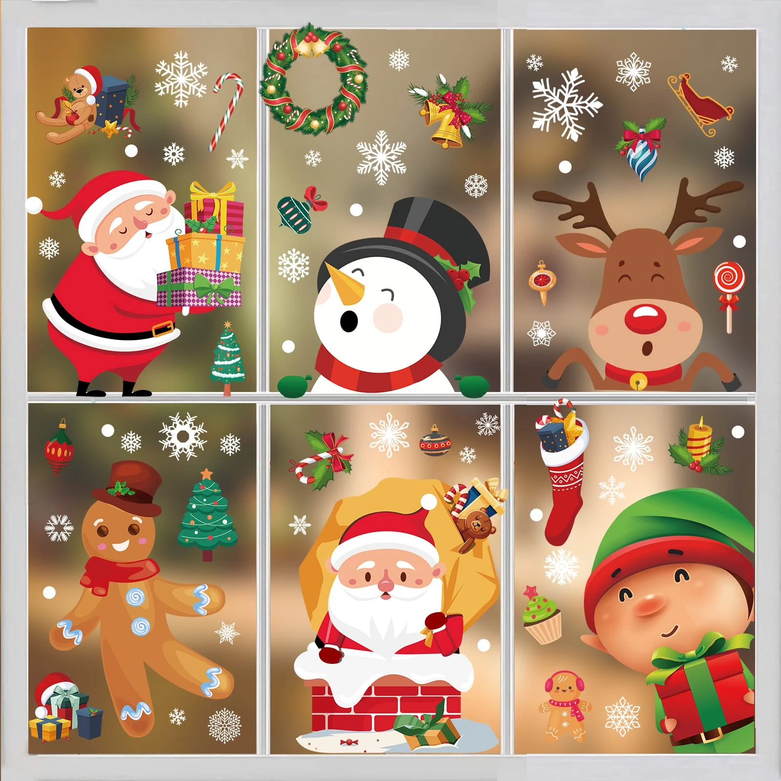 Reusable 12 Sheets Christmas Window Stickers/Clings Removable Xmas Double-Sides Window Decorations for Christmas Party Decorations