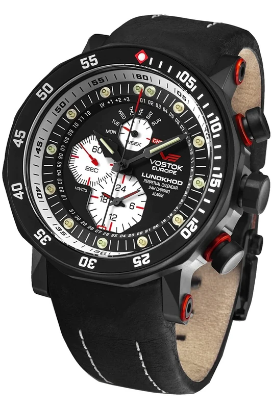 Vostok Europe YM86-620C635 Men's Analogue Automatic Watch with Leather Strap, Black, Strap.