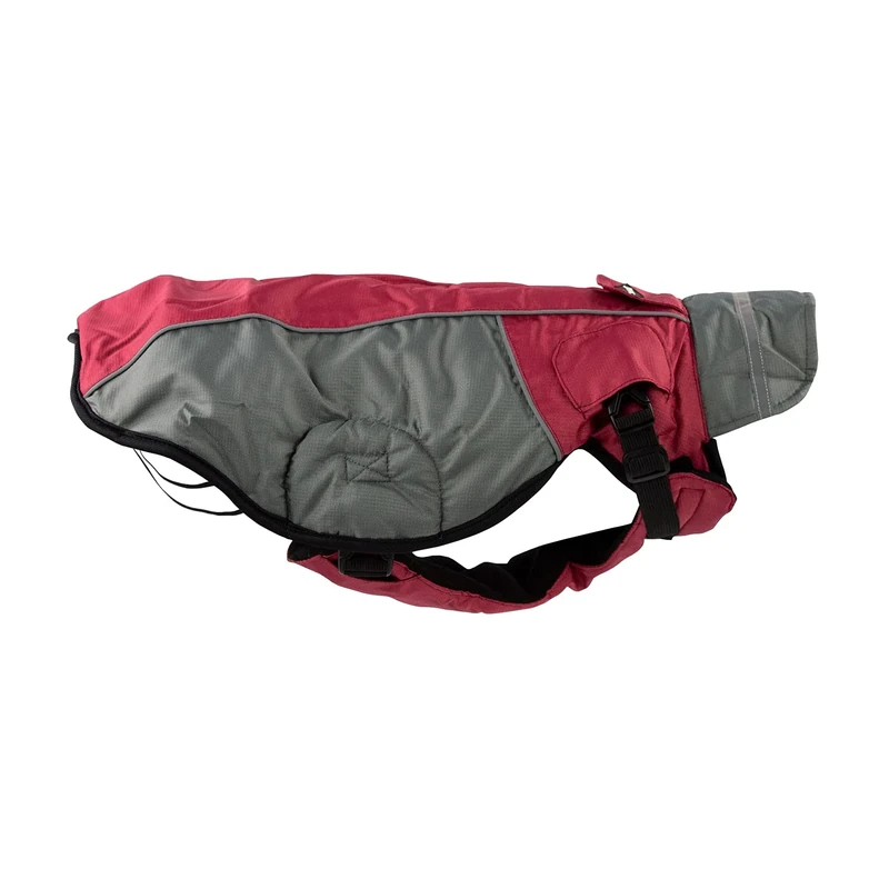 JEGGO High Heat Cold-Resistant Winter Dog Coat with Soft Fleece Lining, Waterproof and Windproof, with Double-Sided Zip (Wine Red/Grey, 65 cm)