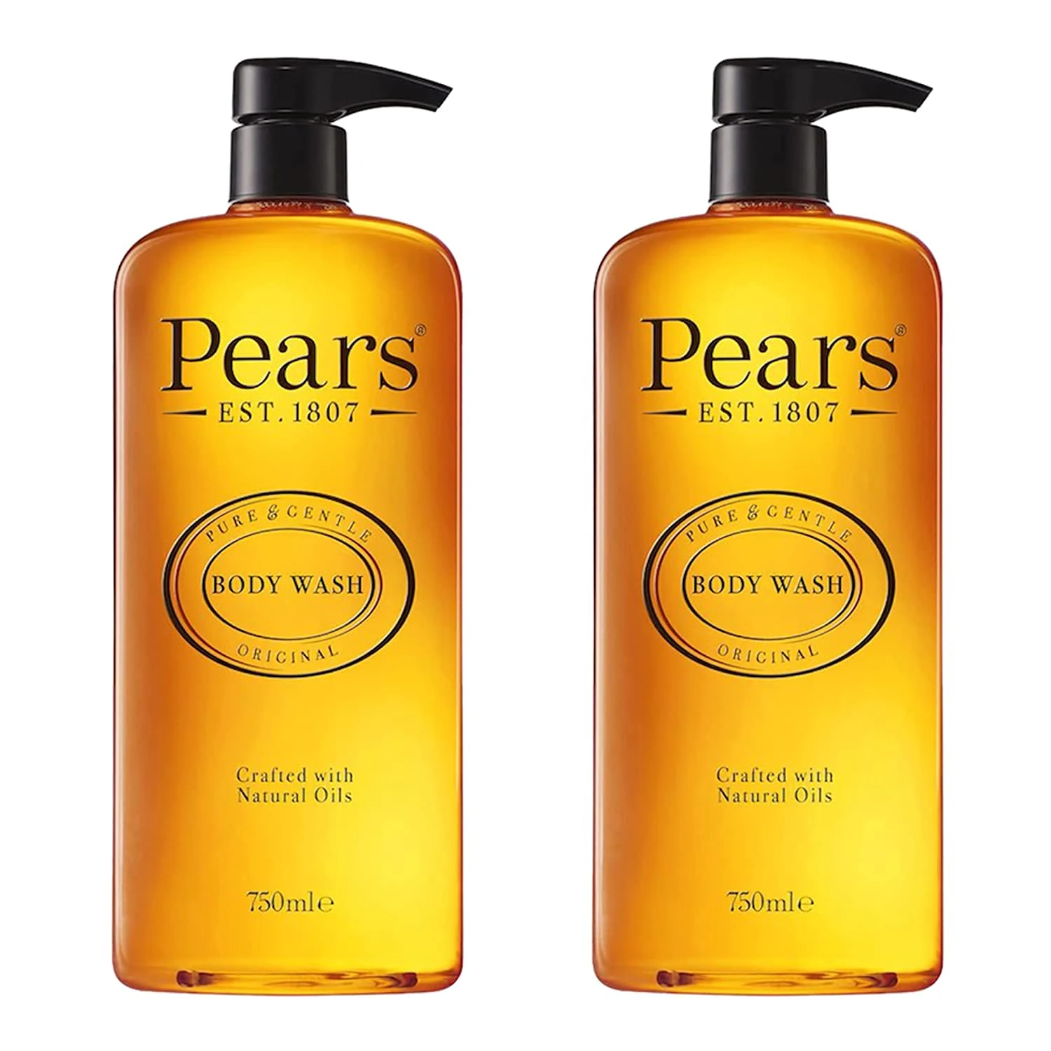 Pears Pure & Gentle Body Wash - Soap-free Cleanser - Nourishing Gel with 98% Pure Glycerin & Natural Oils - for Glowing Skin 10x More Moisturiser - Beauty Bath for Moisturising Care - 750ml (2 Pack)