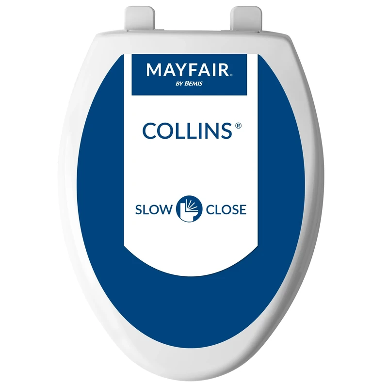 Mayfair 18100SL 000 Collins Slow Close Plastic Toilet Seat That Will Never Loosen, with Super Grip Bumpers, Elongated, Long Lasting Solid Plastic, White