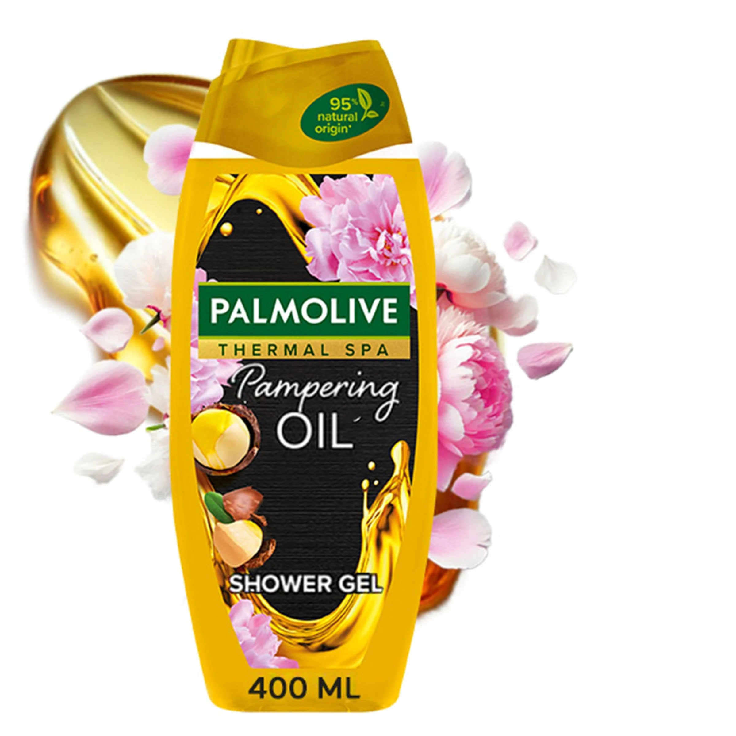 Palmolive Thermal Spa Pampering Oil Shower Gel 400ml - with macadamia oil - 95% natural origin ingredients - 98% biodegradable formula - 100% natural essential oil - 30% recycled plastic bottle