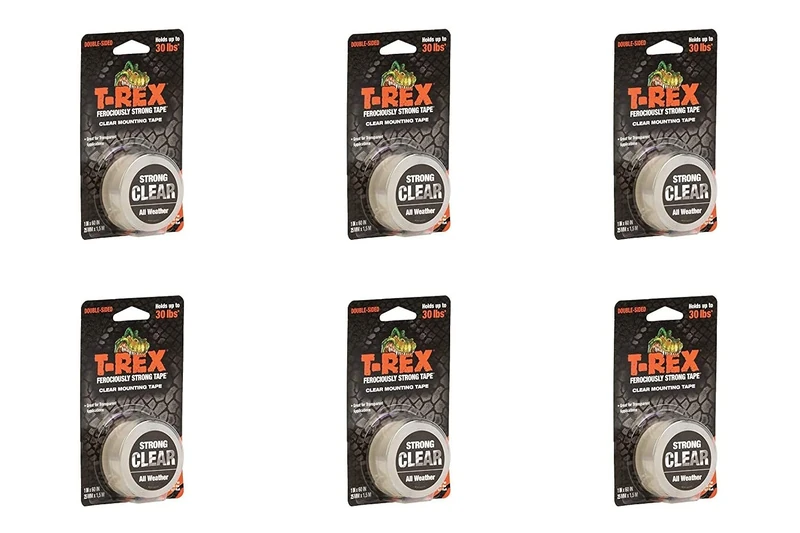 T-Rex Tape Extreme Hold Double Sided Mounting Tape Clear, Holds up to 30lbs, 25mm x 1.5m, Pack of 6