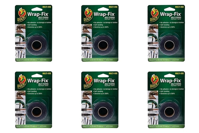 Duck Tape 283037.6 Wrap-Fix Self-Fusing Repair Tape 25mm x 3m, Pack of 6, Black
