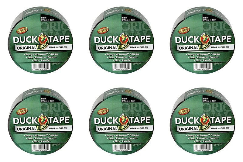 Duck Original Black Duck Tape, 50 mm x 50 m, Pack of 6 - Image 1
