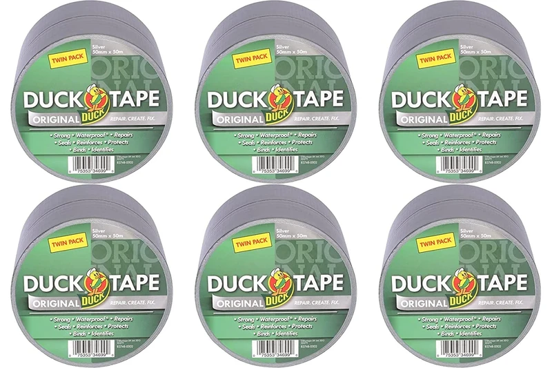 Duck Tape Original Silver, 50 mm x 50 m (Twin Pack), Pack of 6 (12 rolls total)