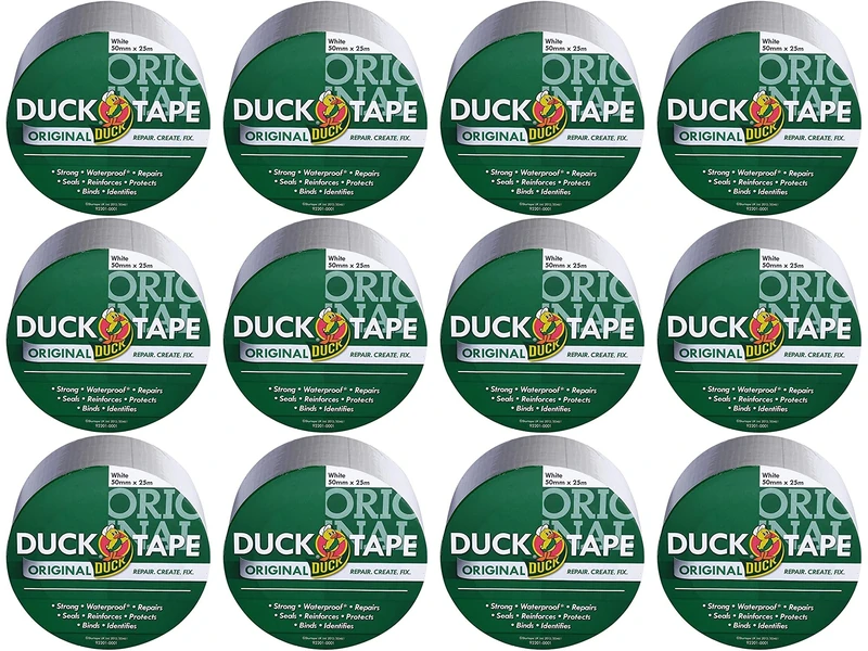 Duck Tape Original White, 50 mm x 25 m, Pack of 12 - Image 1