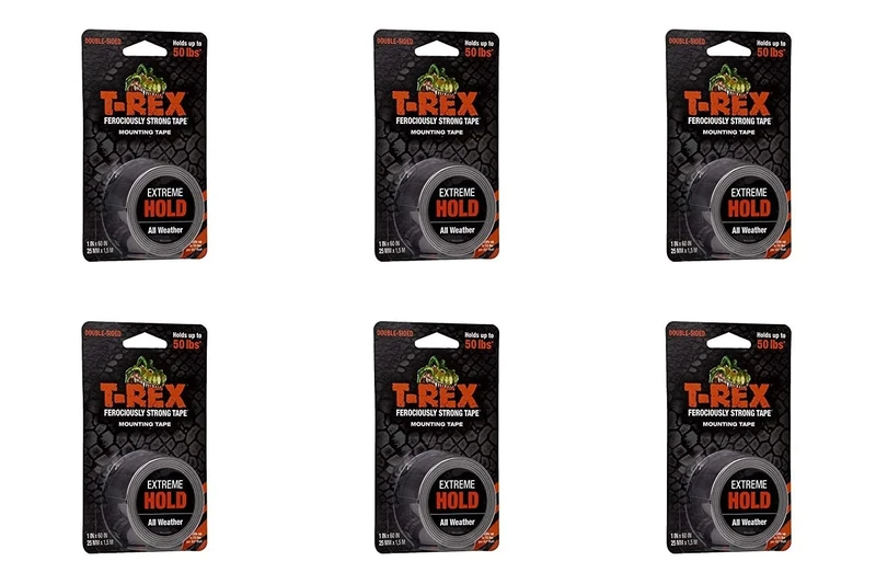 T-REX Tape Extreme Hold Heavy Duty Double Sided Mounting Tape Black, Holds up to 50lbs, 25mm x 1.5m, Pack of 6