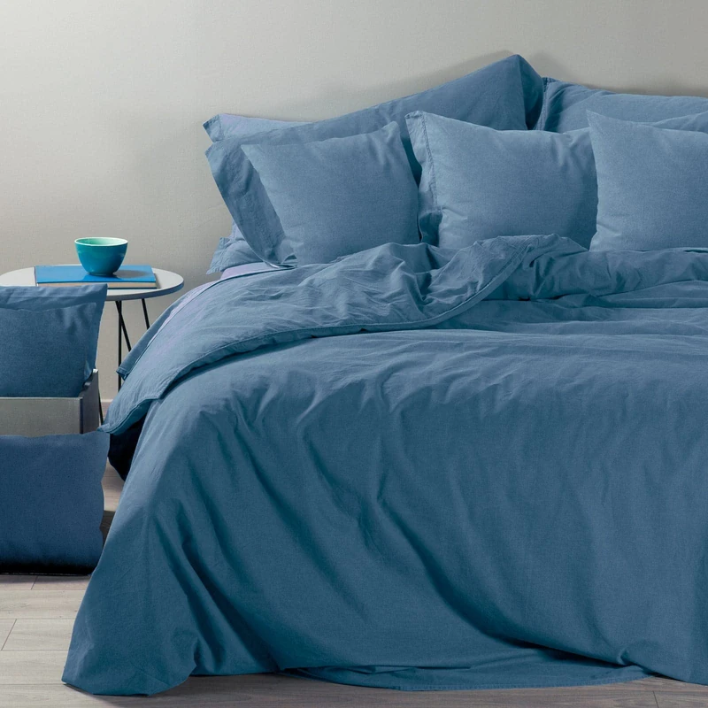 Caleffi 1005011 Vintage Cotton Duvet Cover Set for Double Bed, Blue
