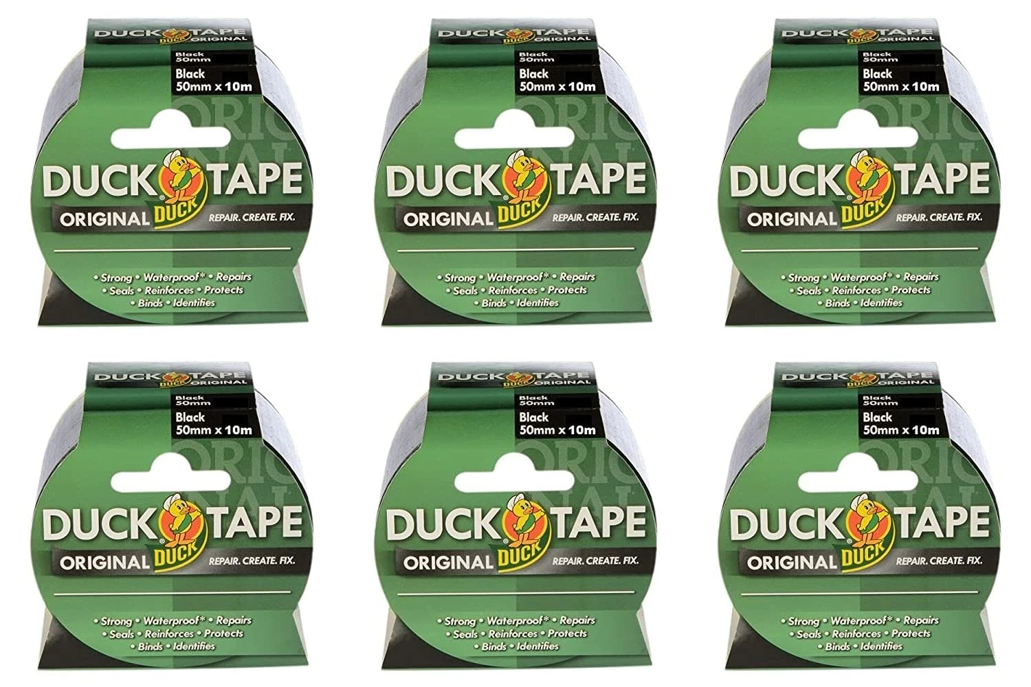 Duck Tape Original Black, 50mm x 10m, Pack of 6