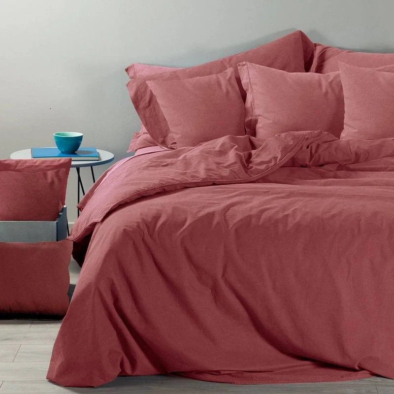 Caleffi 1005012 Vintage Cotton Duvet Cover Set for Double Bed, Burgundy