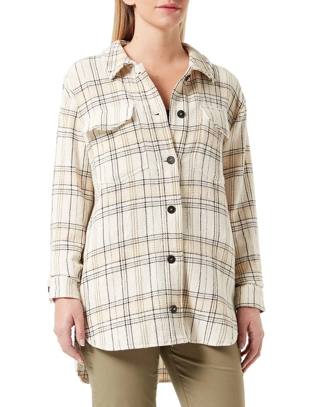 GERRY WEBER Women's 730013-31388 Blazer Long Sleeve, Ecru/Weiss/Grün Karo, 48