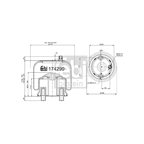 febi bilstein 174299 Air Spring Bellows with Steel Piston, Pack of 1