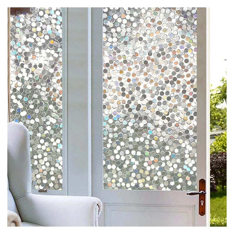JSJJARD Window Film 3D Transparent Circle Decor Painting Glass Window Film Rainbow Effect Removable Glass Stickers Statatically Adhesive Window Sticker (Colour: 45 x 200 cm)