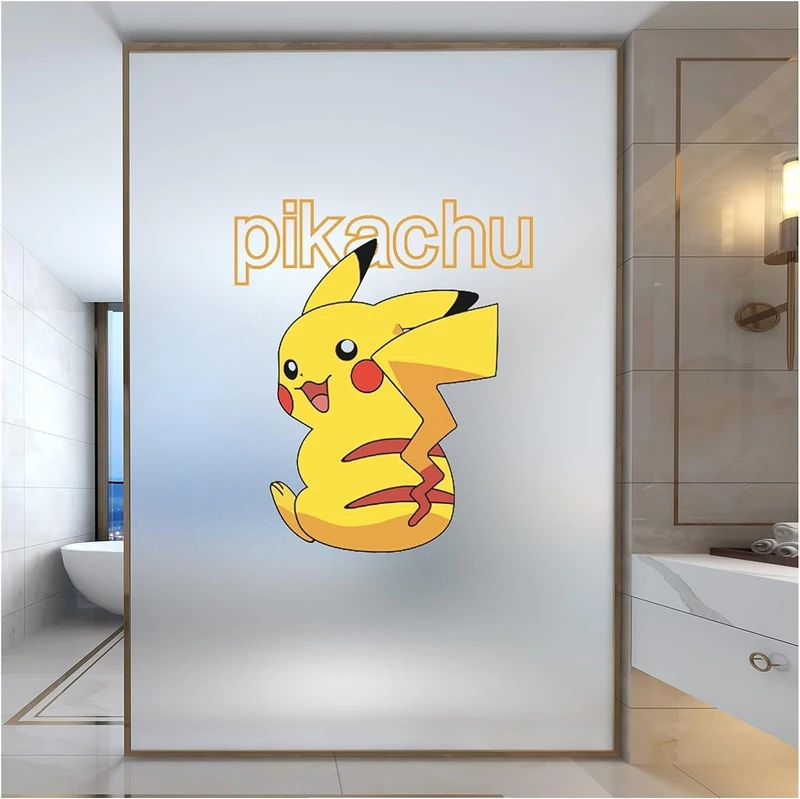 Windows Film Cartoon Matt Window Film No Glue Privacy Window Sticker Vinyl Opaque Flex Schmelz Transfer Home Decorative Stained Glass Film (Starbe: Pikachu, Size: 40 x 60 cm)