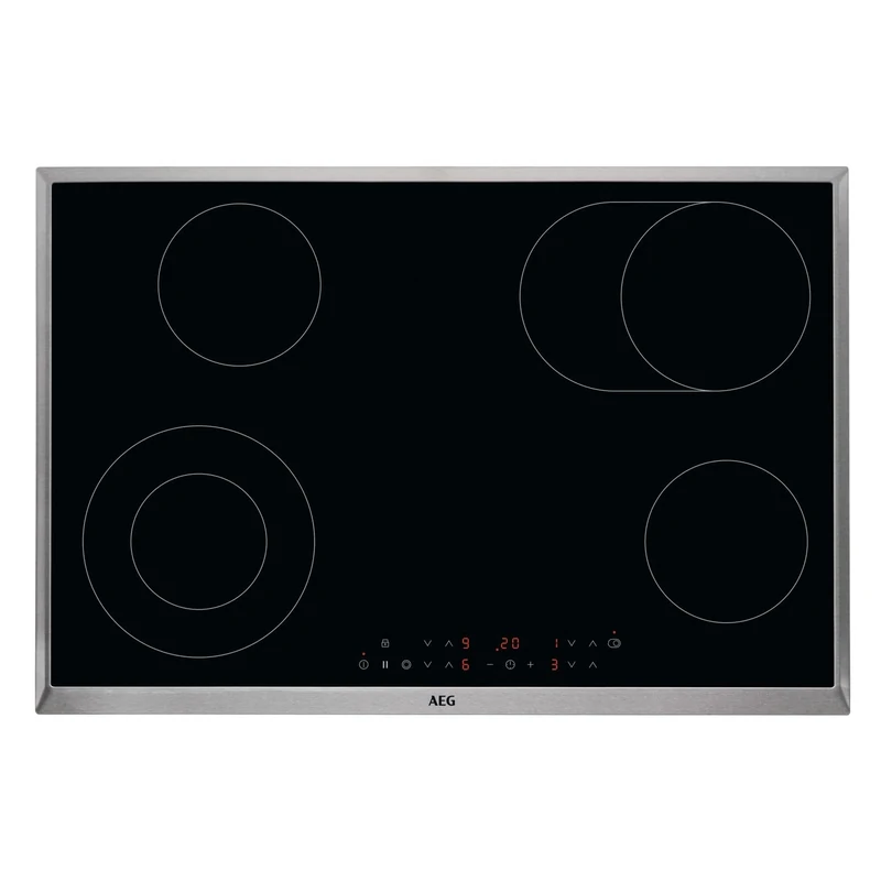 AEG 77cm 4 Zone Ceramic Hob with Stainless Steel Frame Black