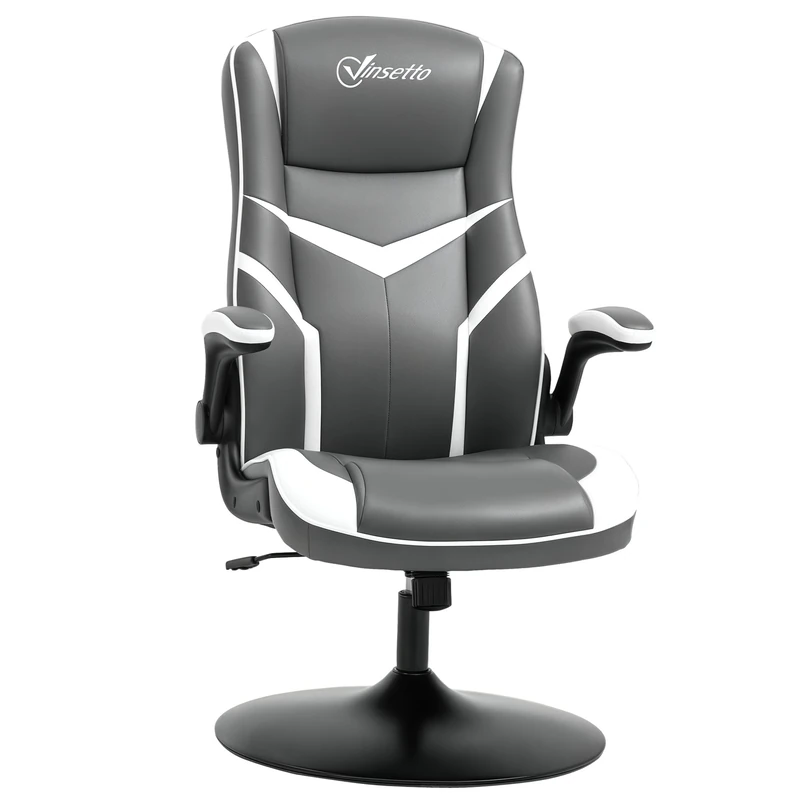 Vinsetto Gaming Chair Ergonomic Computer Chair with Adjustable Height Pedestal Base, Home Office Desk Chair PVC Leather Exclusive Swivel Chair Grey